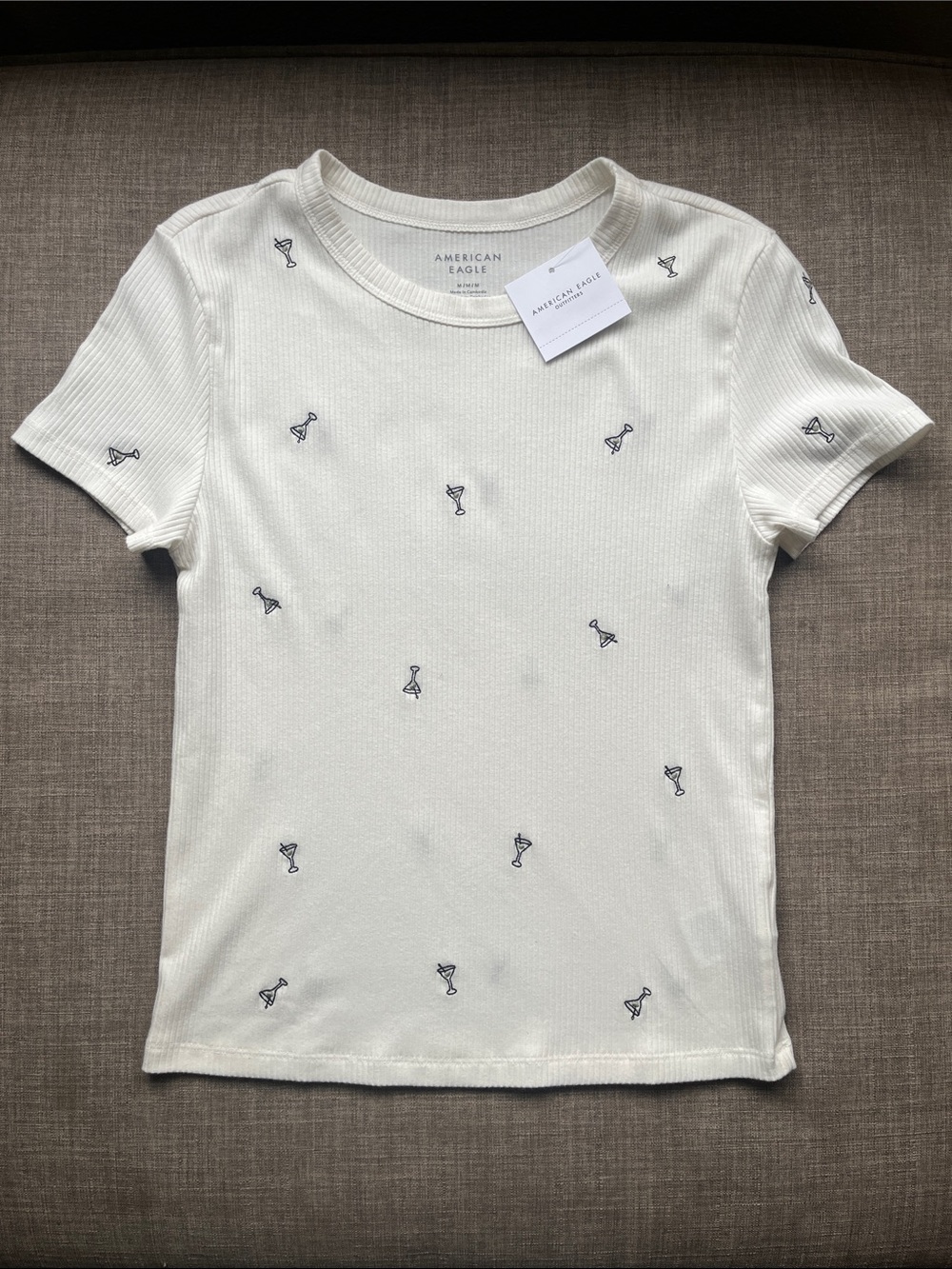 American Eagle Embroidered Martini Glass Party T-Shirt NWT M